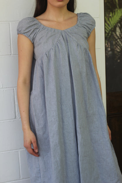PUFF SLEEVE DRESS - BLUE CHECK