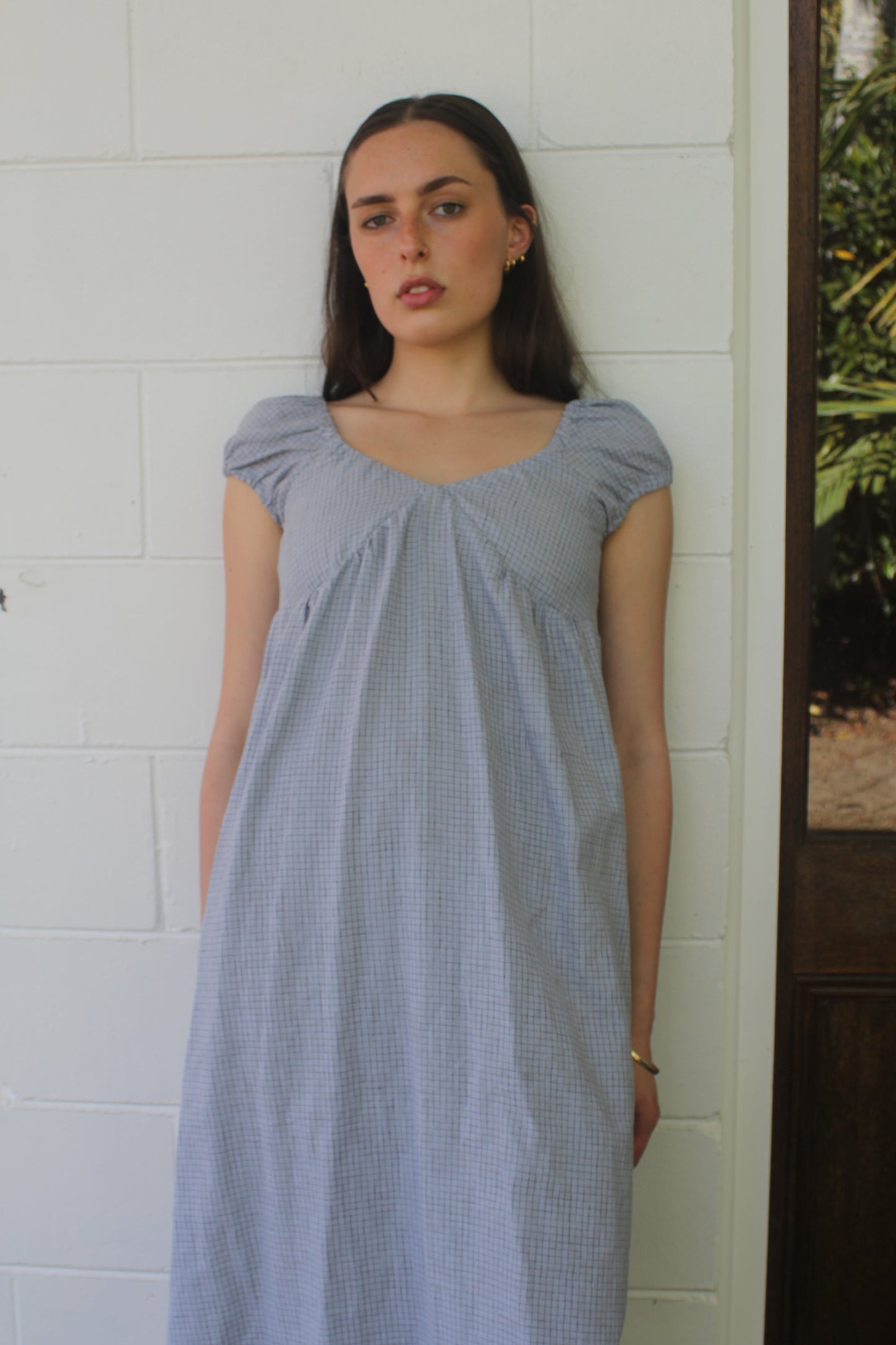 PUFF SLEEVE DRESS - BLUE CHECK