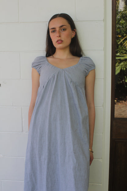 PUFF SLEEVE DRESS - BLUE CHECK
