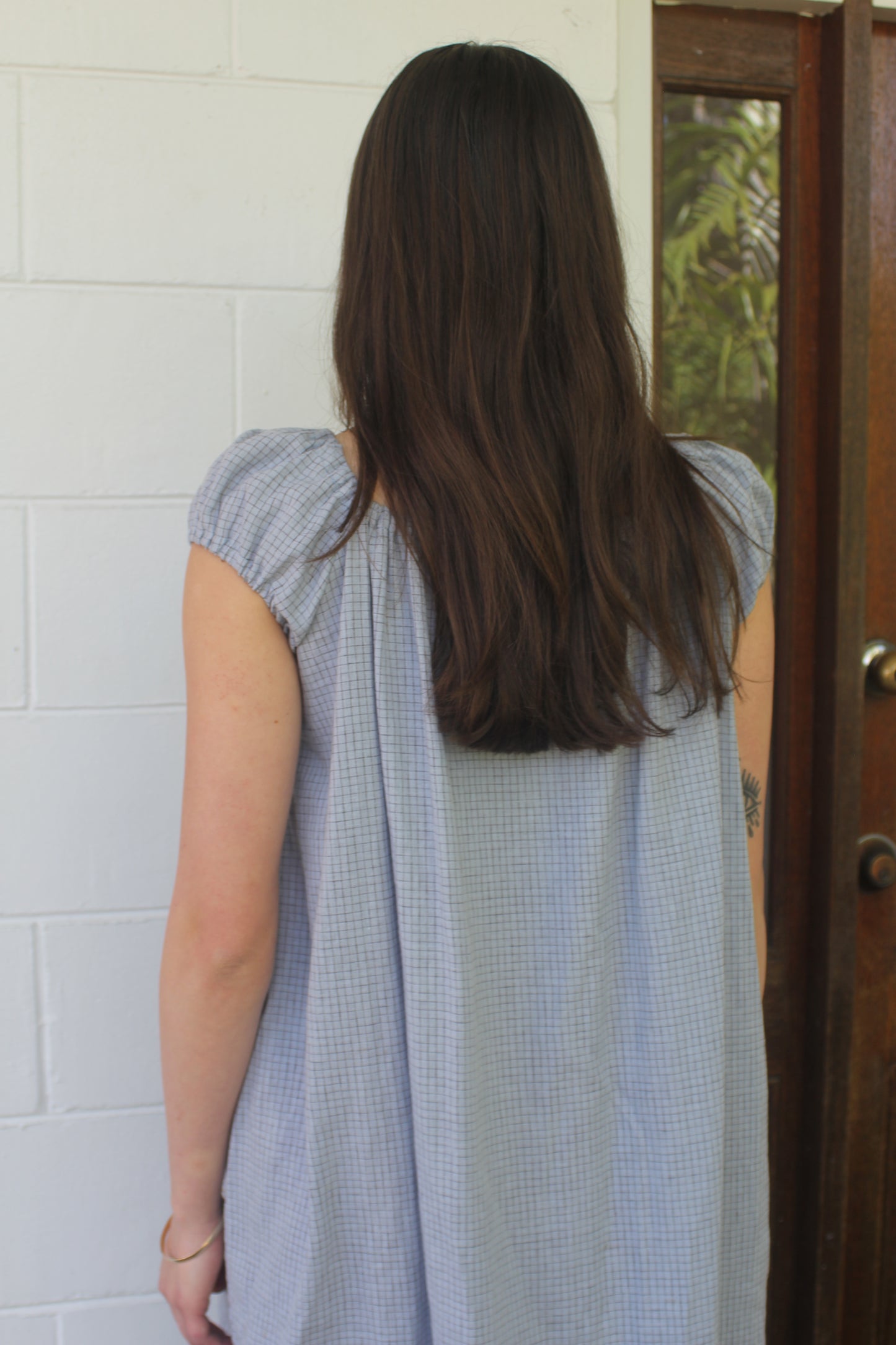 PUFF SLEEVE DRESS - BLUE CHECK