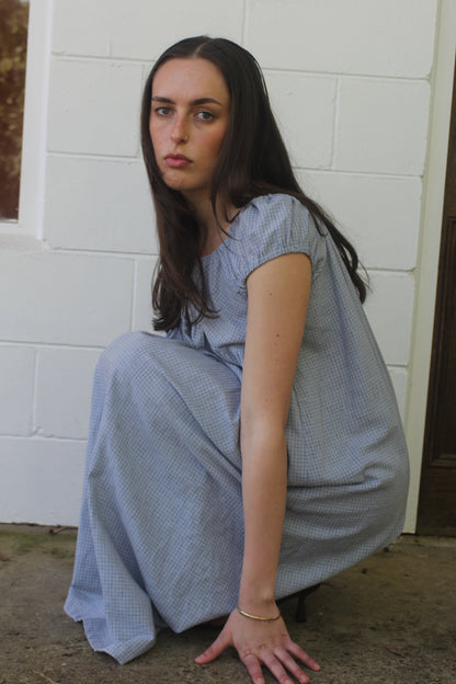 PUFF SLEEVE DRESS - BLUE CHECK
