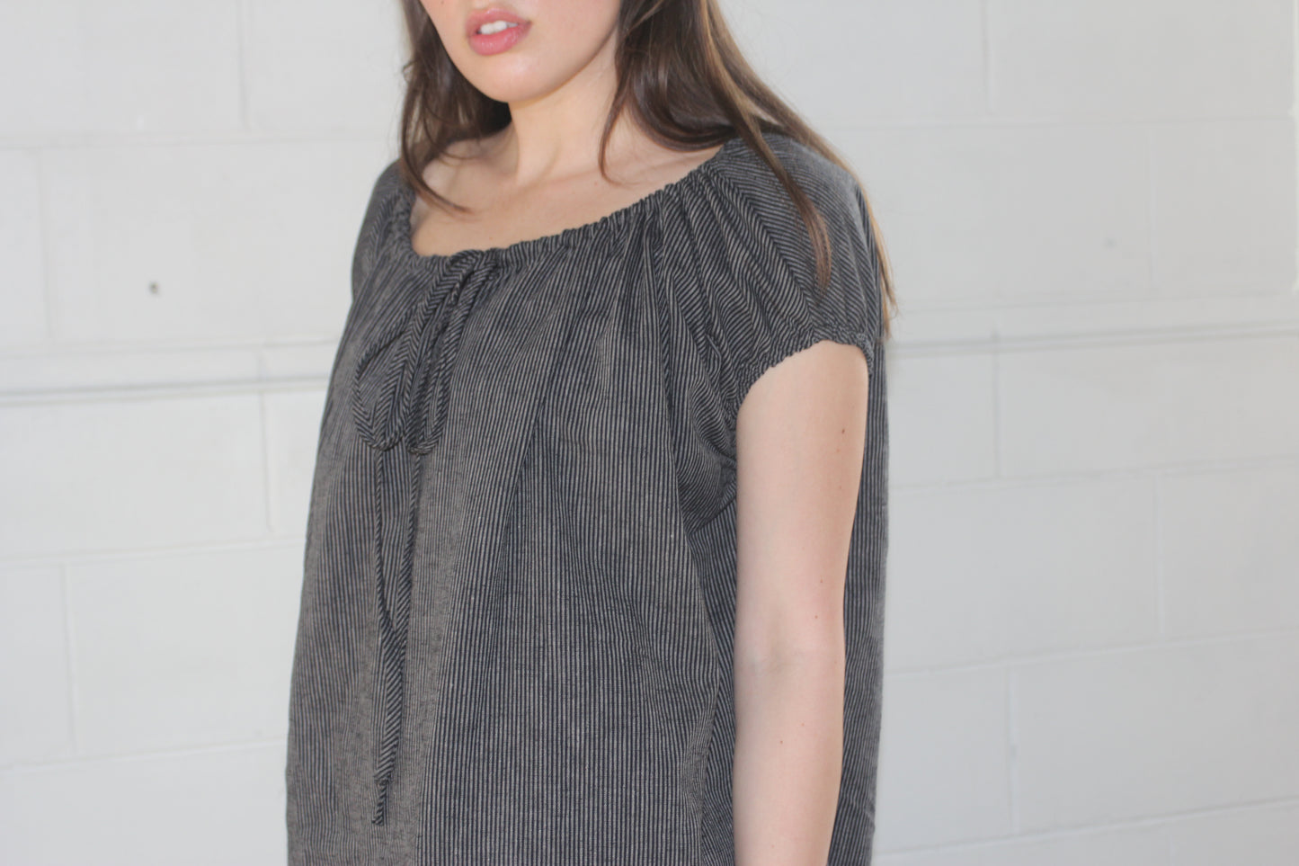 TIE SMOCK DRESS - BLACK STRIPE