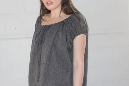 TIE SMOCK DRESS - BLACK STRIPE