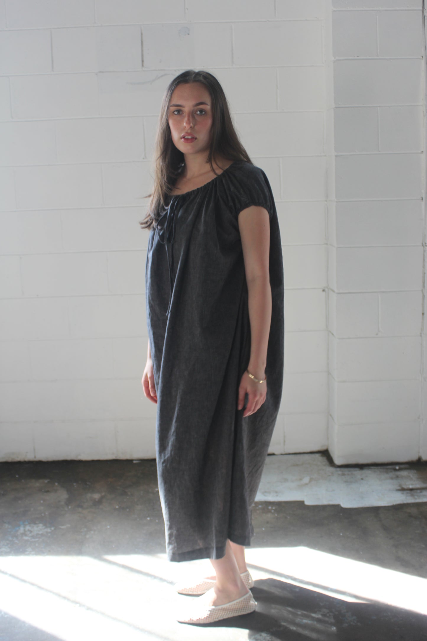 TIE SMOCK DRESS - BLACK STRIPE
