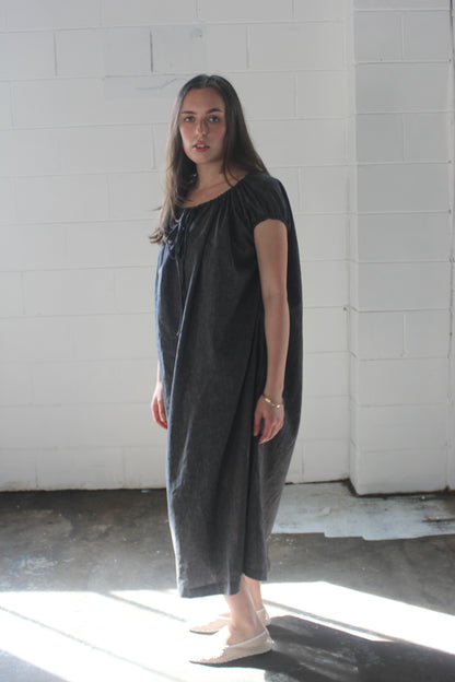 TIE SMOCK DRESS - BLACK STRIPE