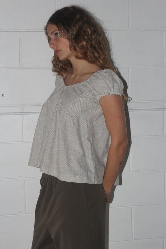PUFF SLEEVE SMOCK - CREAM STRIPE