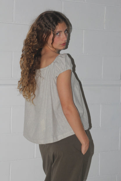PUFF SLEEVE SMOCK - CREAM STRIPE