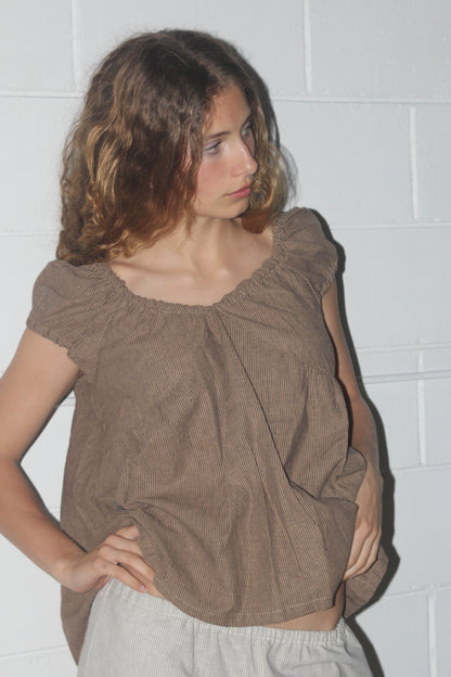 PUFF SLEEVE SMOCK - COFFEE STRIPE