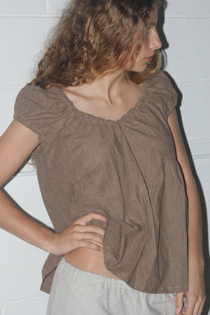 PUFF SLEEVE SMOCK - COFFEE STRIPE