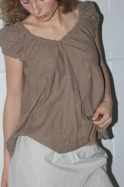 PUFF SLEEVE SMOCK - COFFEE STRIPE