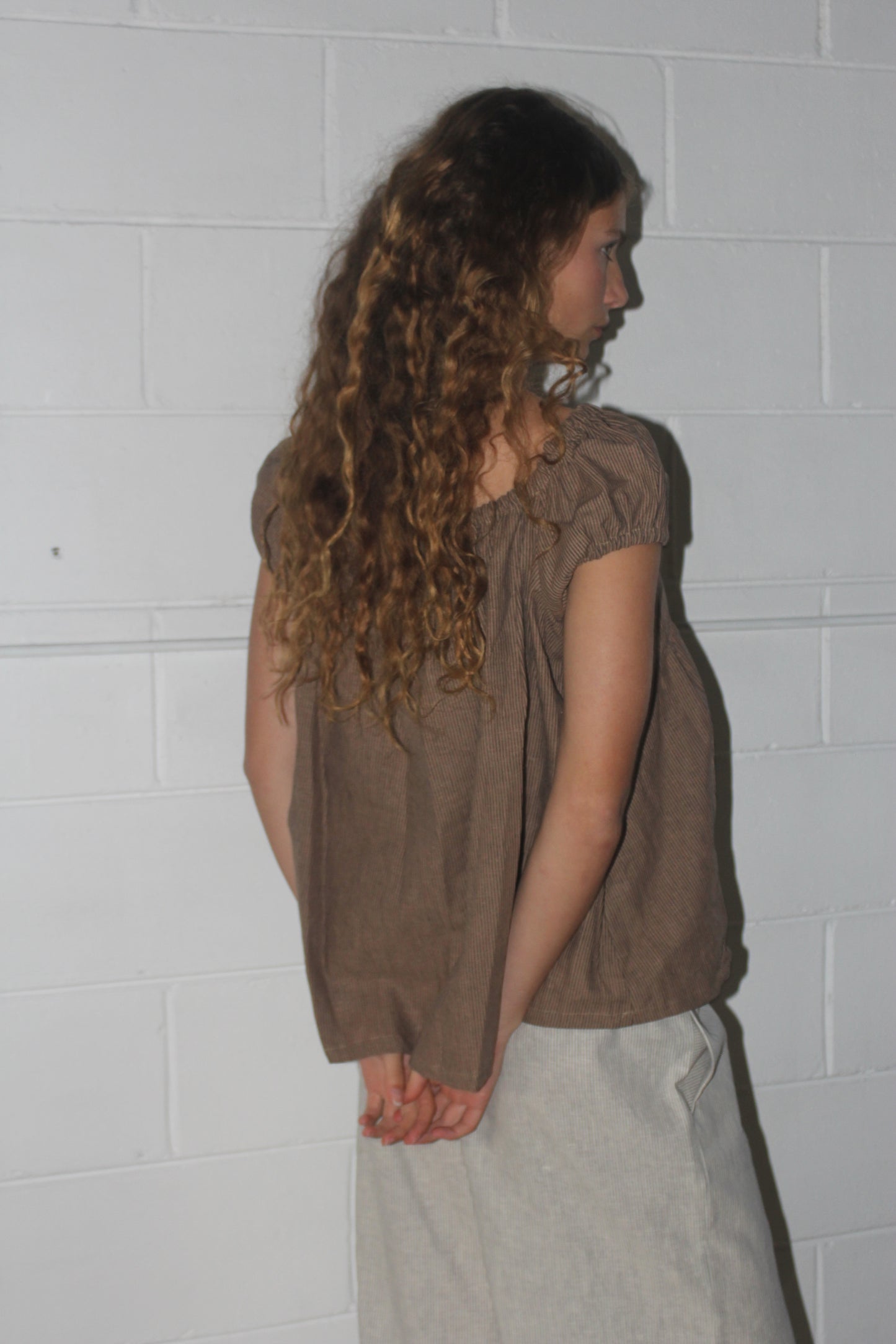 PUFF SLEEVE SMOCK - COFFEE STRIPE