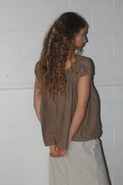 PUFF SLEEVE SMOCK - COFFEE STRIPE