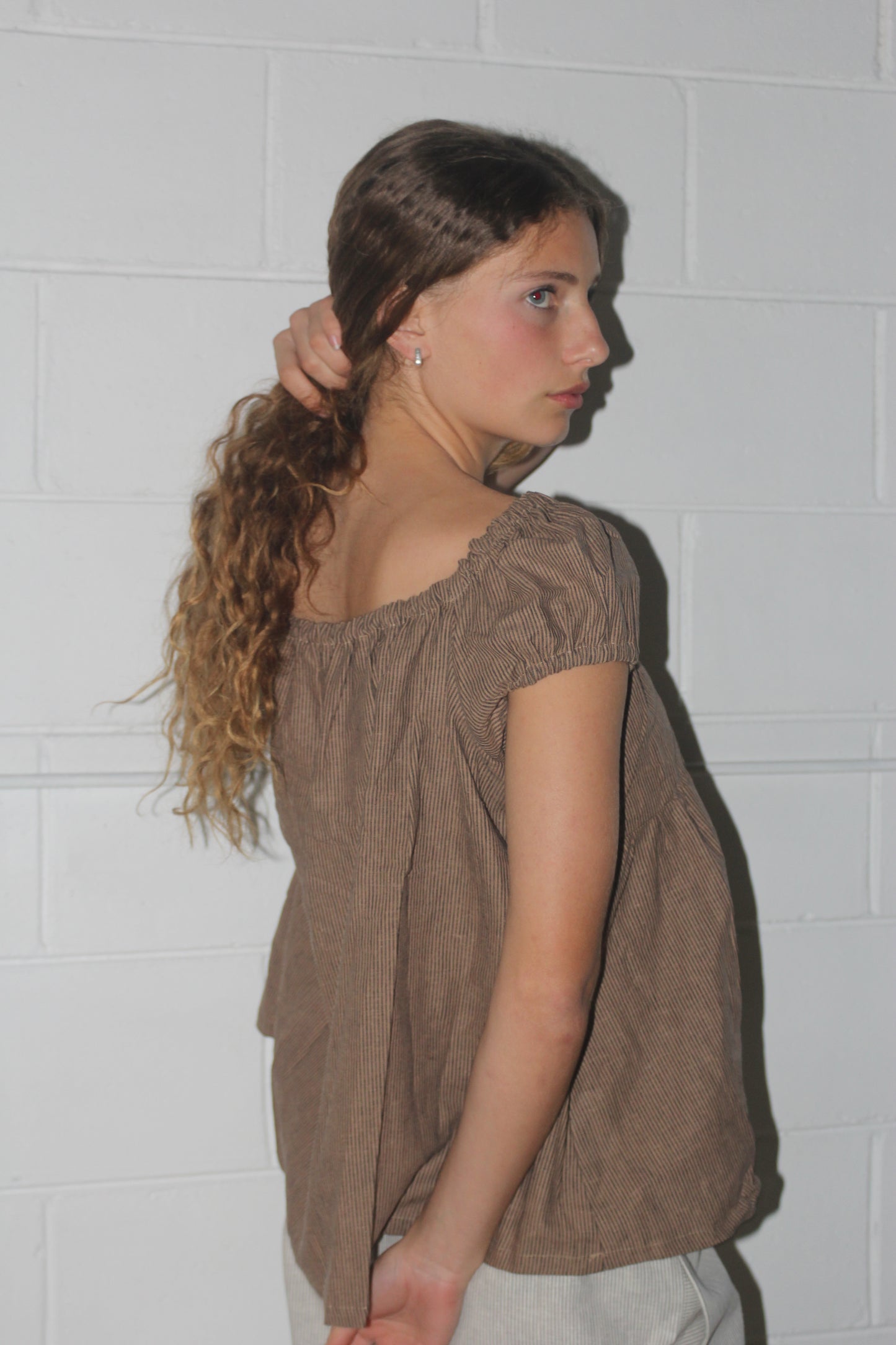 PUFF SLEEVE SMOCK - COFFEE STRIPE