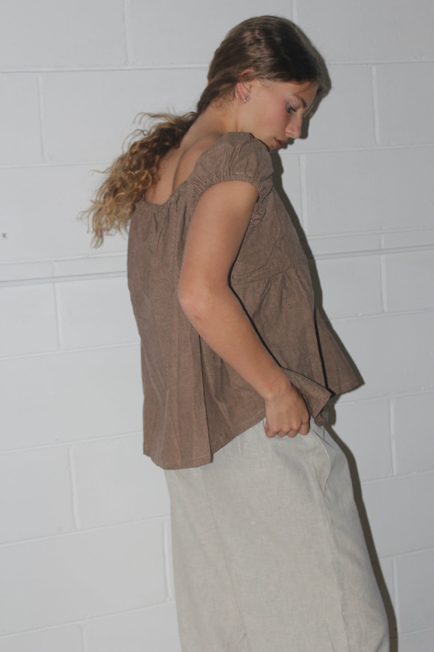 PUFF SLEEVE SMOCK - COFFEE STRIPE