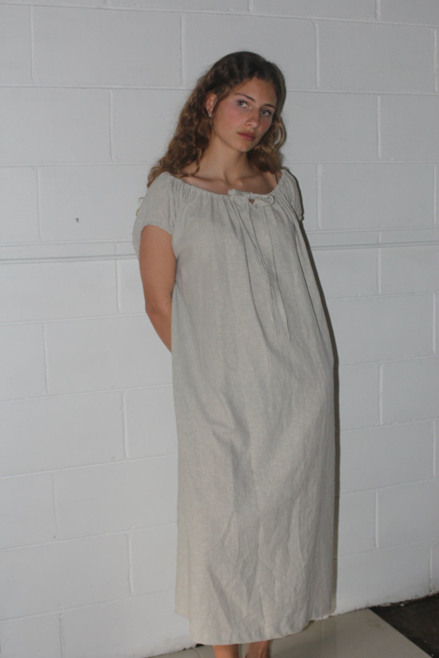 TIE SMOCK DRESS - CREAM STRIPE