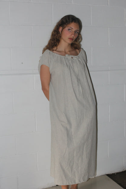TIE SMOCK DRESS - CREAM STRIPE