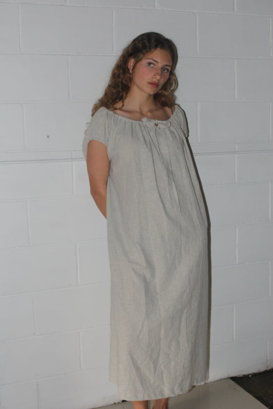 TIE SMOCK DRESS - CREAM STRIPE