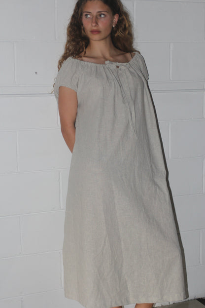 TIE SMOCK DRESS - CREAM STRIPE