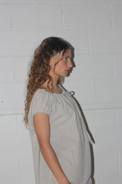 TIE SMOCK DRESS - CREAM STRIPE