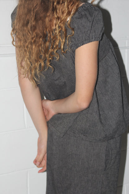 PUFF SLEEVE SMOCK - BLACK STRIPE