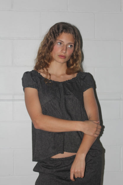 PUFF SLEEVE SMOCK - BLACK STRIPE