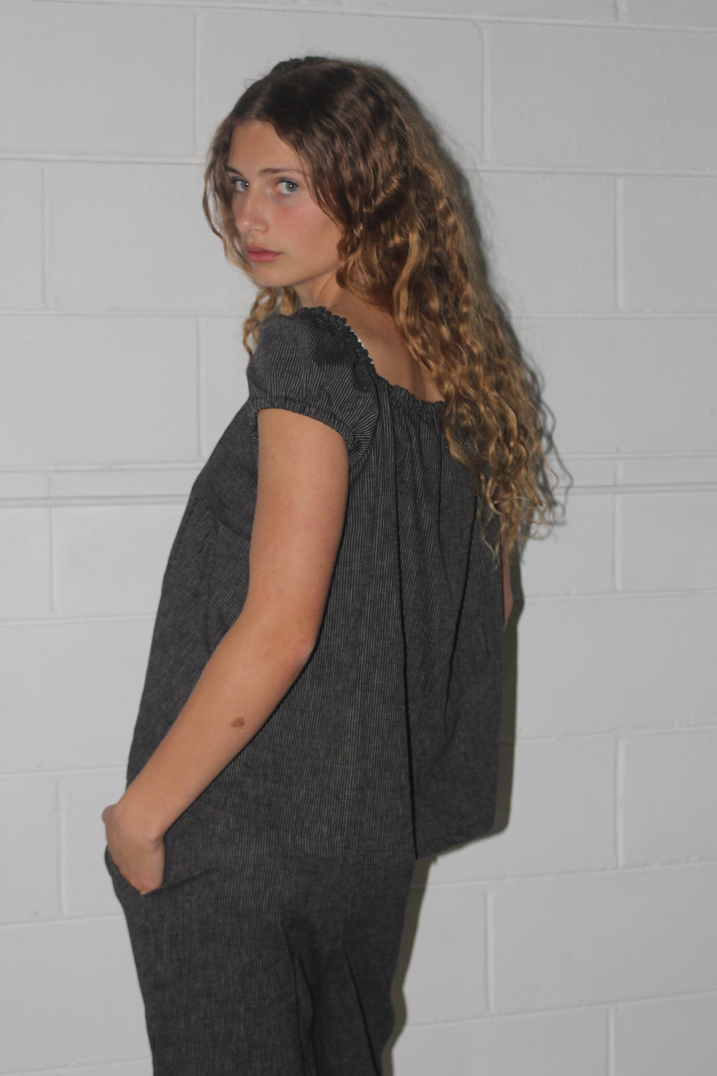 PUFF SLEEVE SMOCK - BLACK STRIPE