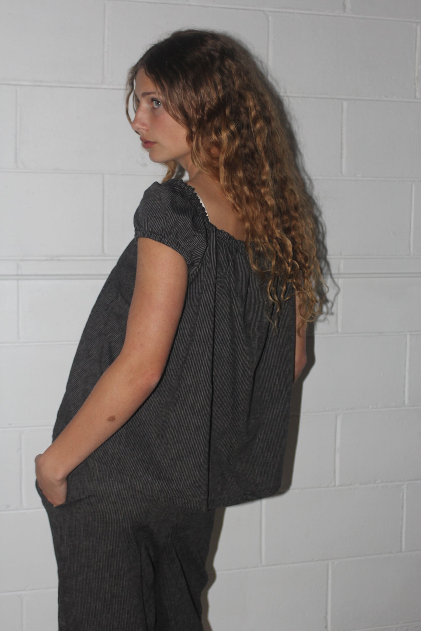 PUFF SLEEVE SMOCK - BLACK STRIPE