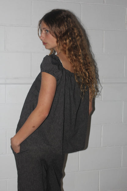 PUFF SLEEVE SMOCK - BLACK STRIPE