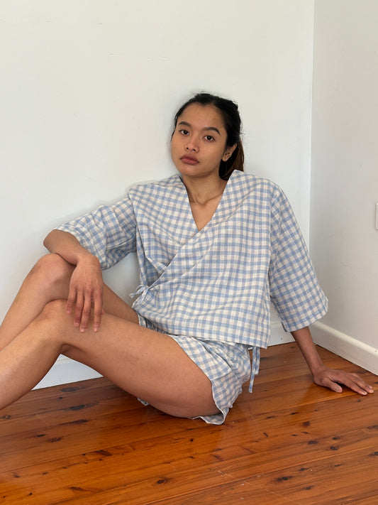 WRAP TOP - FISHERMEN CHECK