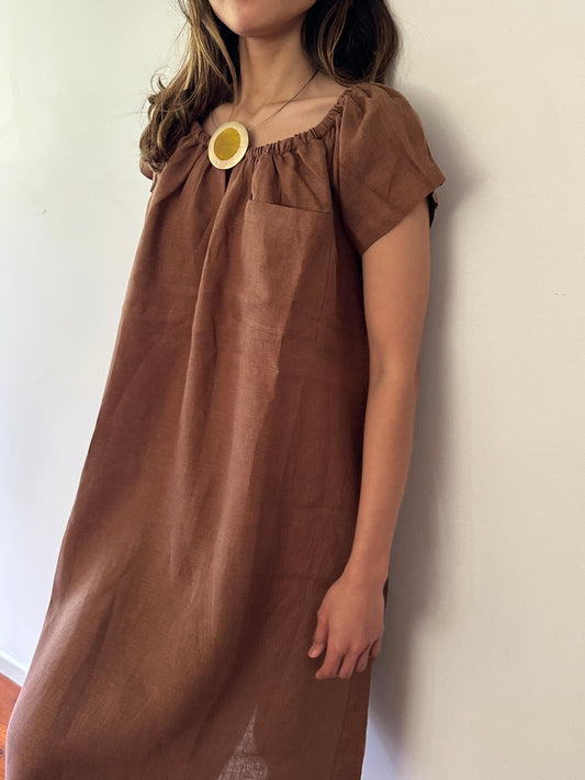 T-SHIRT SMOCK DRESS - CACAO