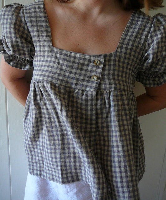 ELENA BLOUSE- FRENCH GREY CHECK