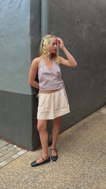 GATHERED HALTER SKIRT- SESAME