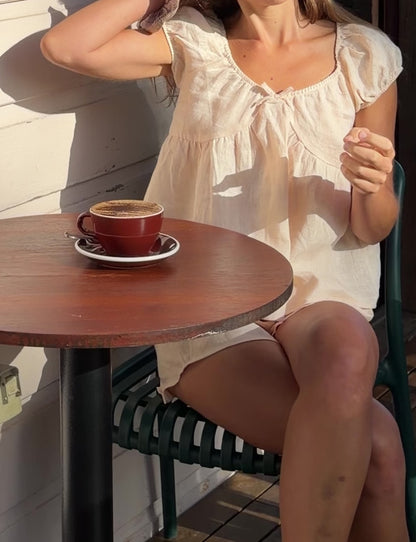 PUFF SLEEVE SMOCK TOP - SESAME