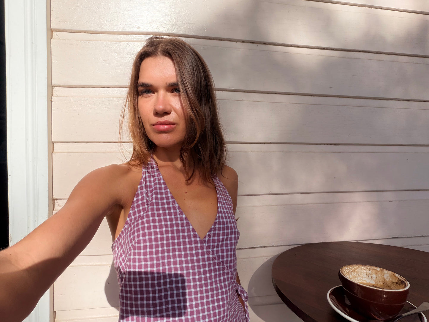 CROSS OVER HALTER - MULBERRY CHECK